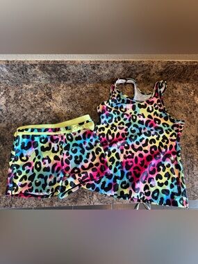 Neon Rainbow Leopard Tank Tankini & Boy Shorts Swim Set